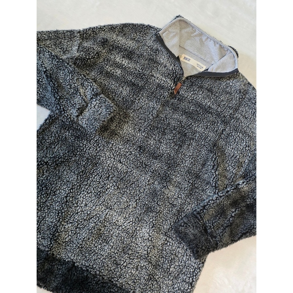 BKE Women Medium Gray Sherpa Faux Fur Cozy Quarter Zip Pullover Collared Sweater